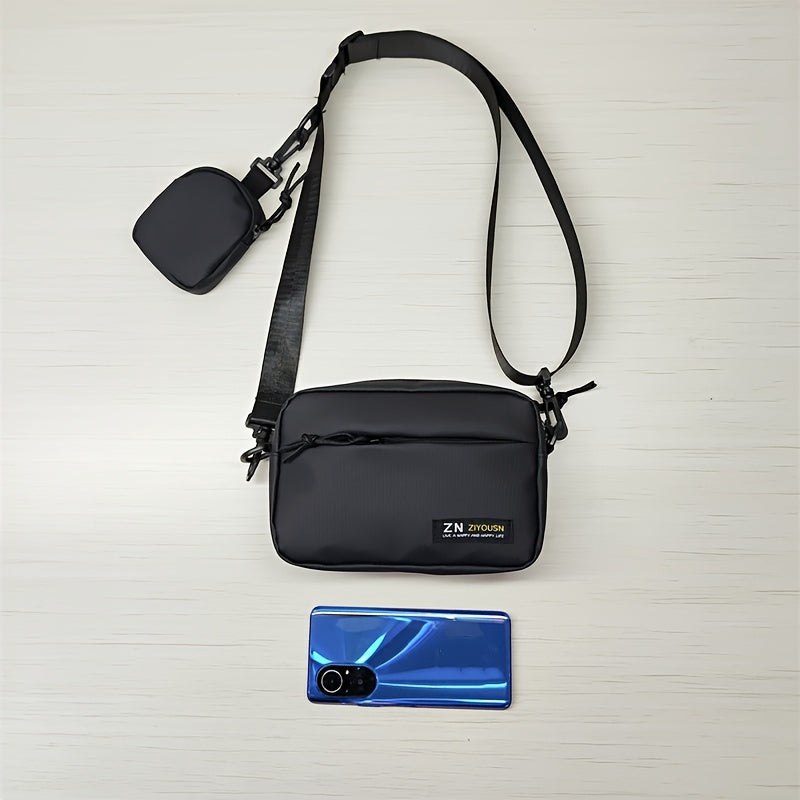 1pc Mens Commuter Shoulder Bag - Waterproof Nylon Backpack with Adjustable Strap, Portable and Stylish for Daily Commute - Hand Washable and Easy to Clean, Black Color