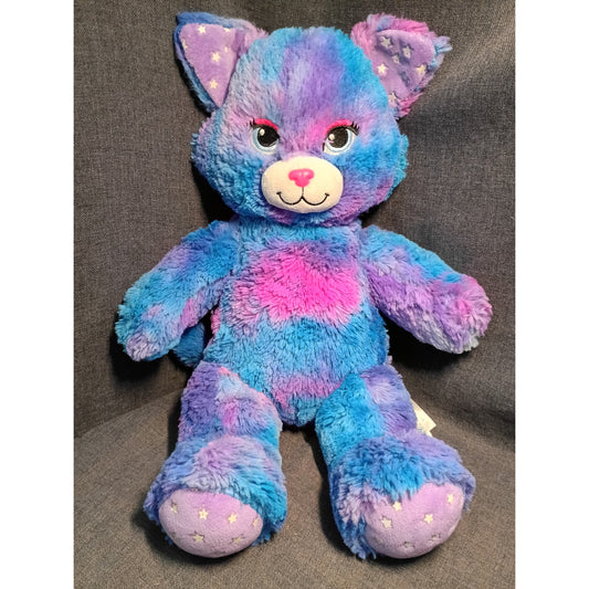 Build a Bear Stars Glow In The Dark Kitty Cat Purple Blue Starry Plush 17"
