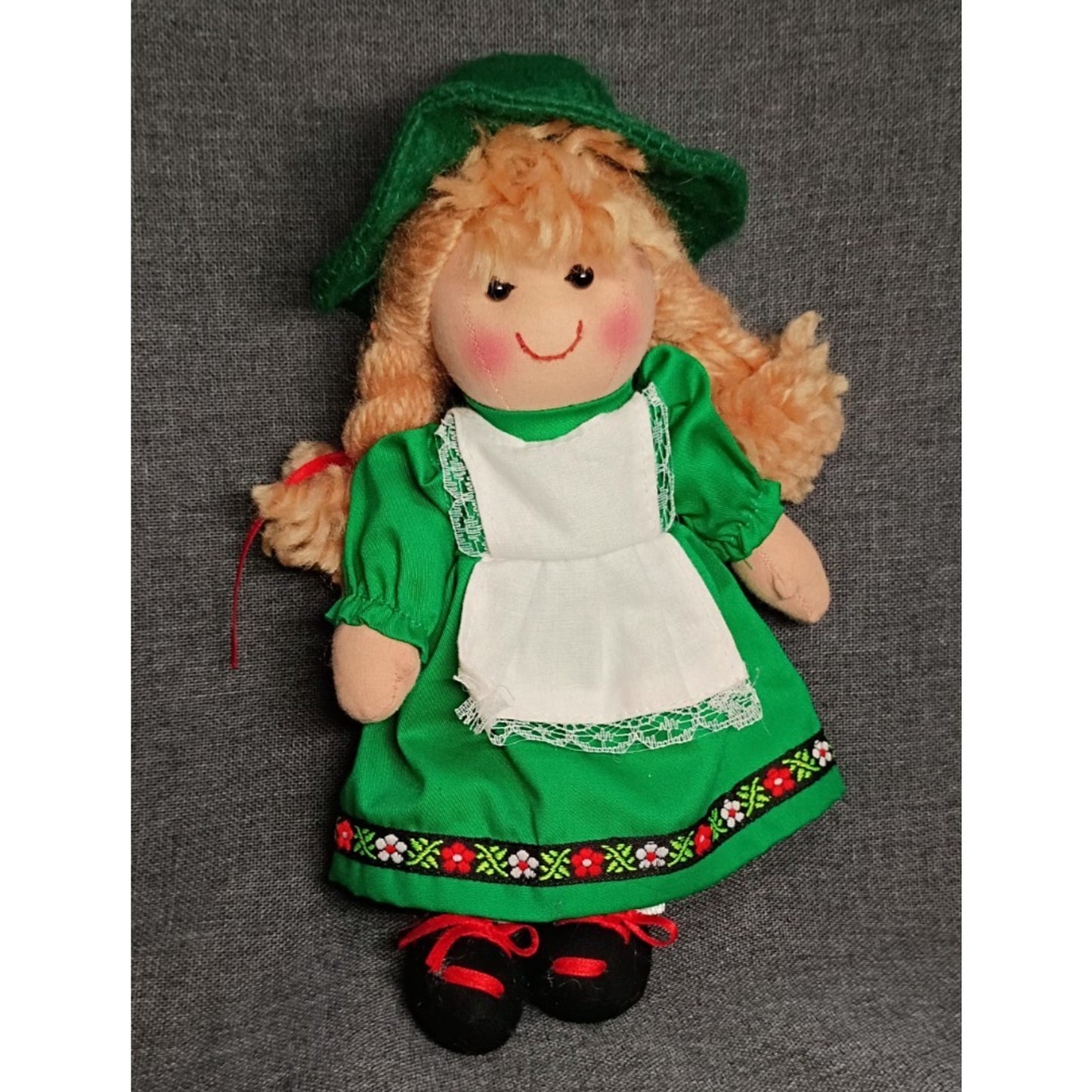 Beautiful Cloth Doll with Folk Dress and Braided Yarn hair