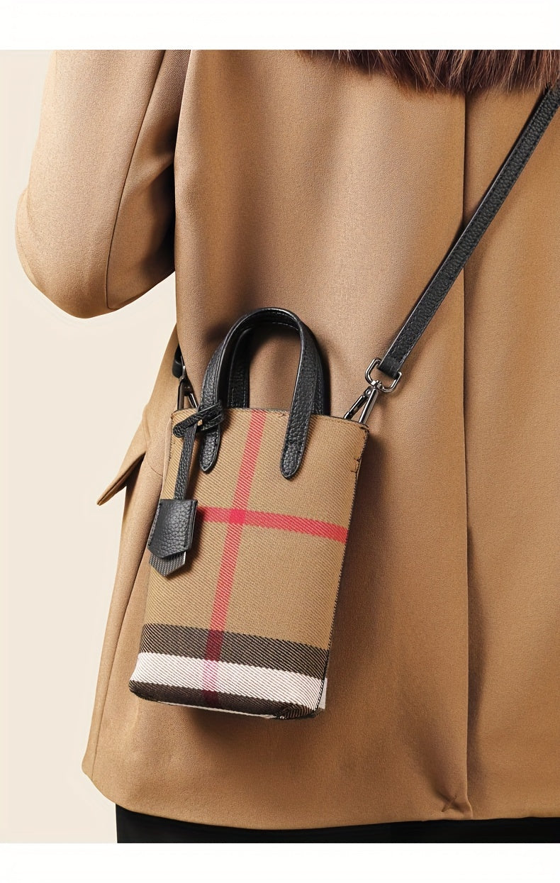 Ondy Women's Retro Caramel & Brown Plaid Handbag with Detachable Strap - Closure Small Crossbody Bag, Golden-Tone Hardware, Phone & Keys Holder, Synthetic Lining, Versatile Everyday & Formal Purse for Commuting, Work, Travel