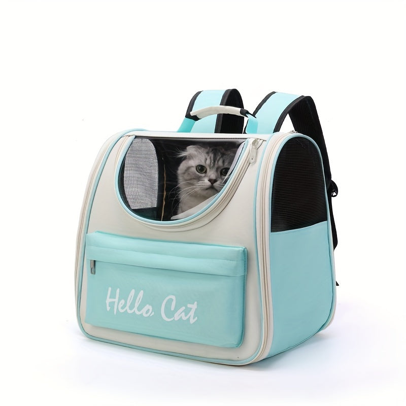 Hello Cat Foldable Pet Carrier Backpack - Large Capacity Collapsible Carrier with Multiple Compartments, Durable Mesh & Zipper Closure for Cats & Small Dogs, Travel, Vet Visits, Shopping, Cat Backpack Carrier, Mesh Visibility