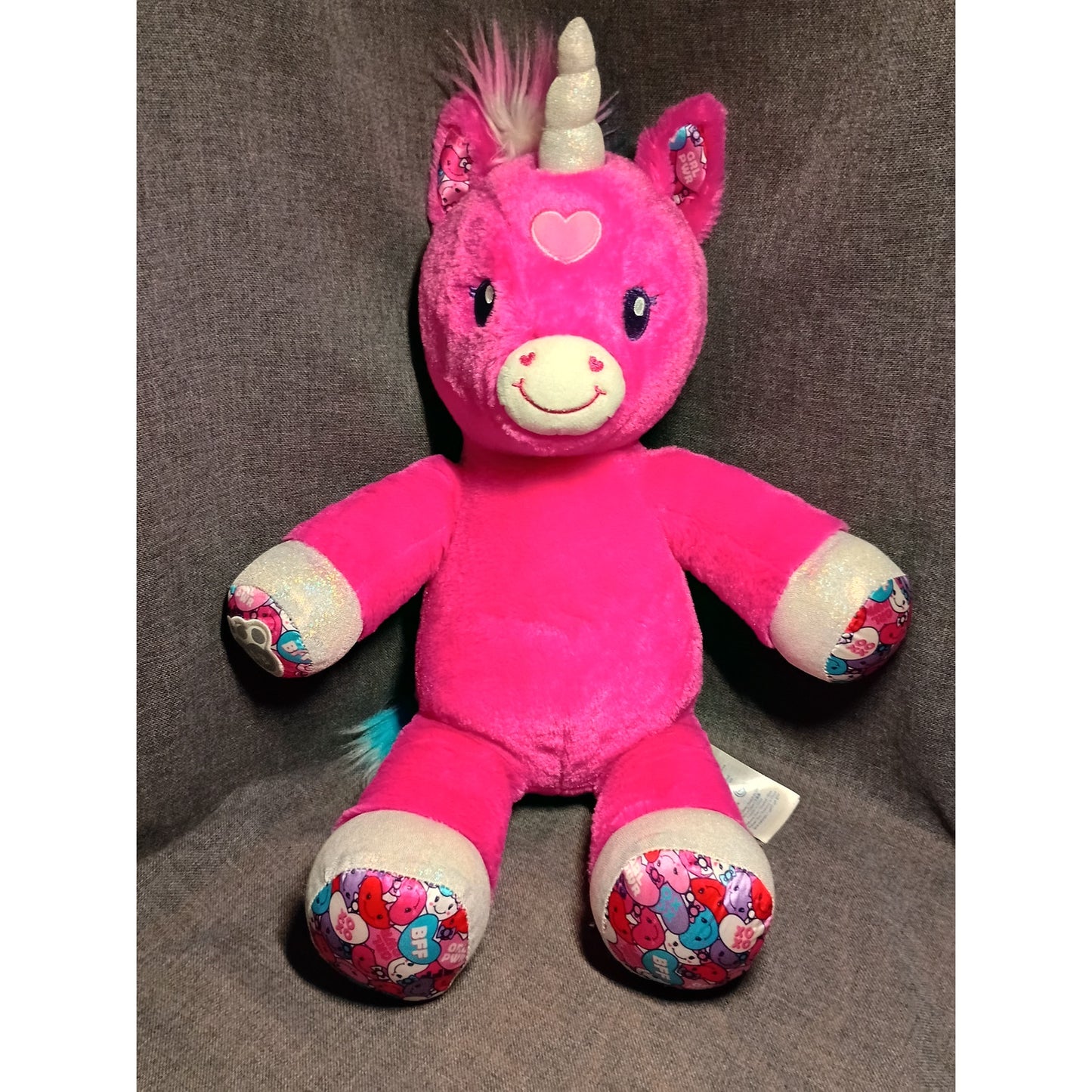 Build A Bear Hot Pink Rainbow Candy Hearts Unicorn 16"