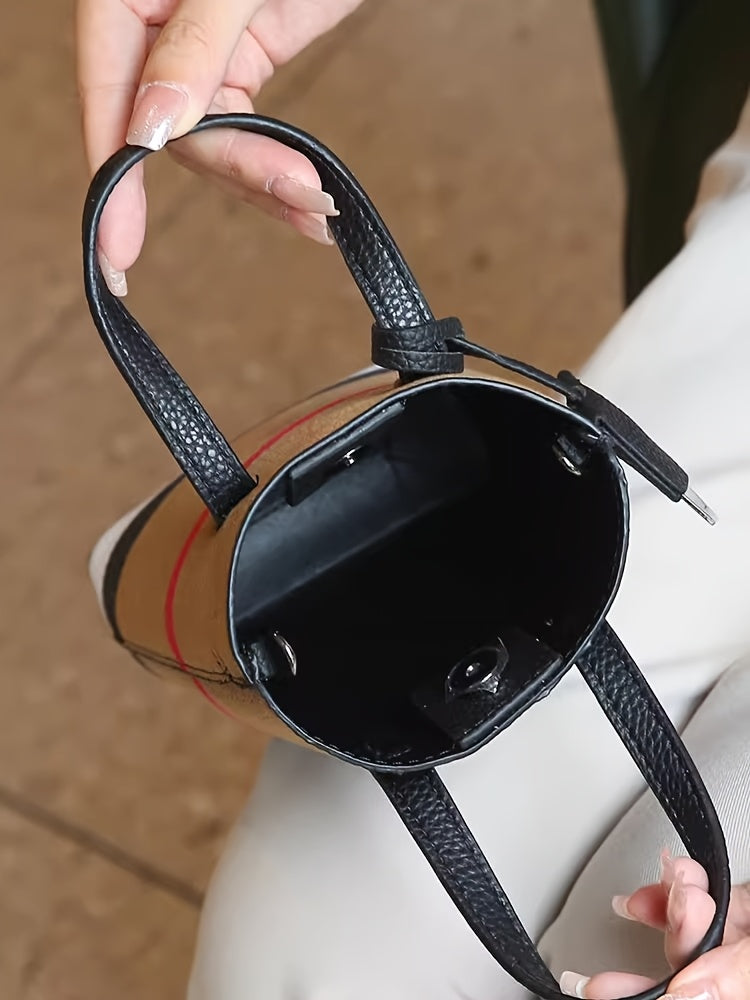 Ondy Women's Retro Caramel & Brown Plaid Handbag with Detachable Strap - Closure Small Crossbody Bag, Golden-Tone Hardware, Phone & Keys Holder, Synthetic Lining, Versatile Everyday & Formal Purse for Commuting, Work, Travel