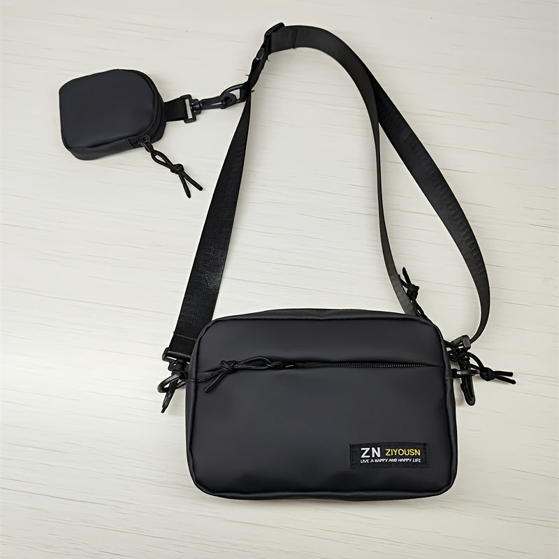 1pc Mens Commuter Shoulder Bag - Waterproof Nylon Backpack with Adjustable Strap, Portable and Stylish for Daily Commute - Hand Washable and Easy to Clean, Black Color