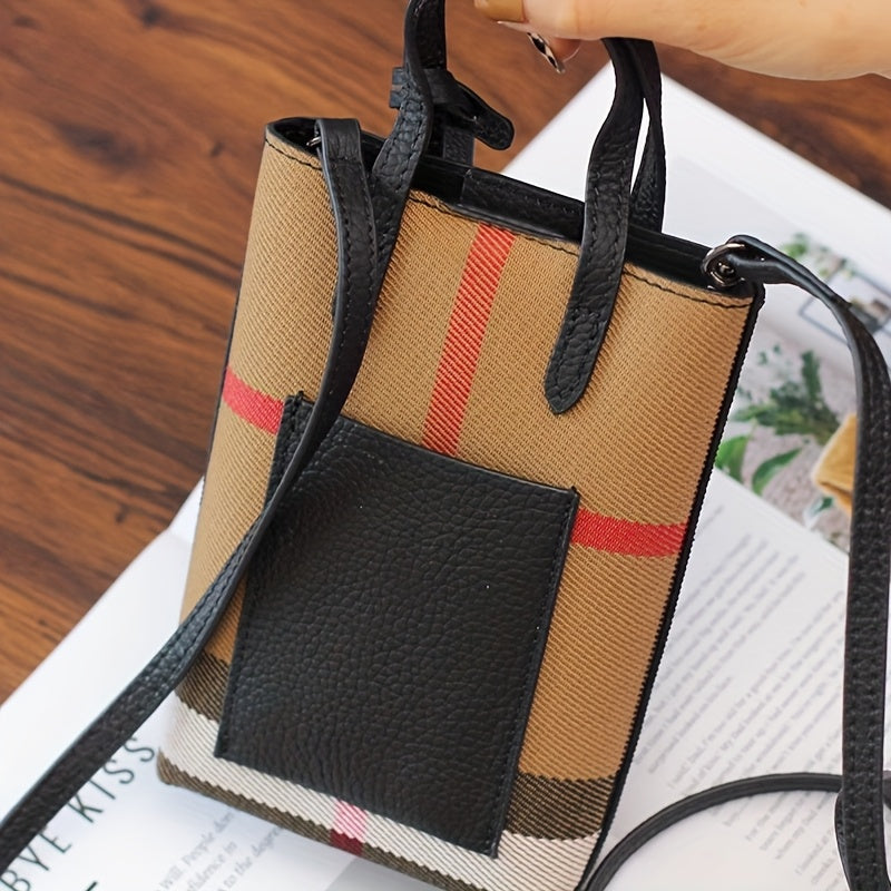 Ondy Women's Retro Caramel & Brown Plaid Handbag with Detachable Strap - Closure Small Crossbody Bag, Golden-Tone Hardware, Phone & Keys Holder, Synthetic Lining, Versatile Everyday & Formal Purse for Commuting, Work, Travel