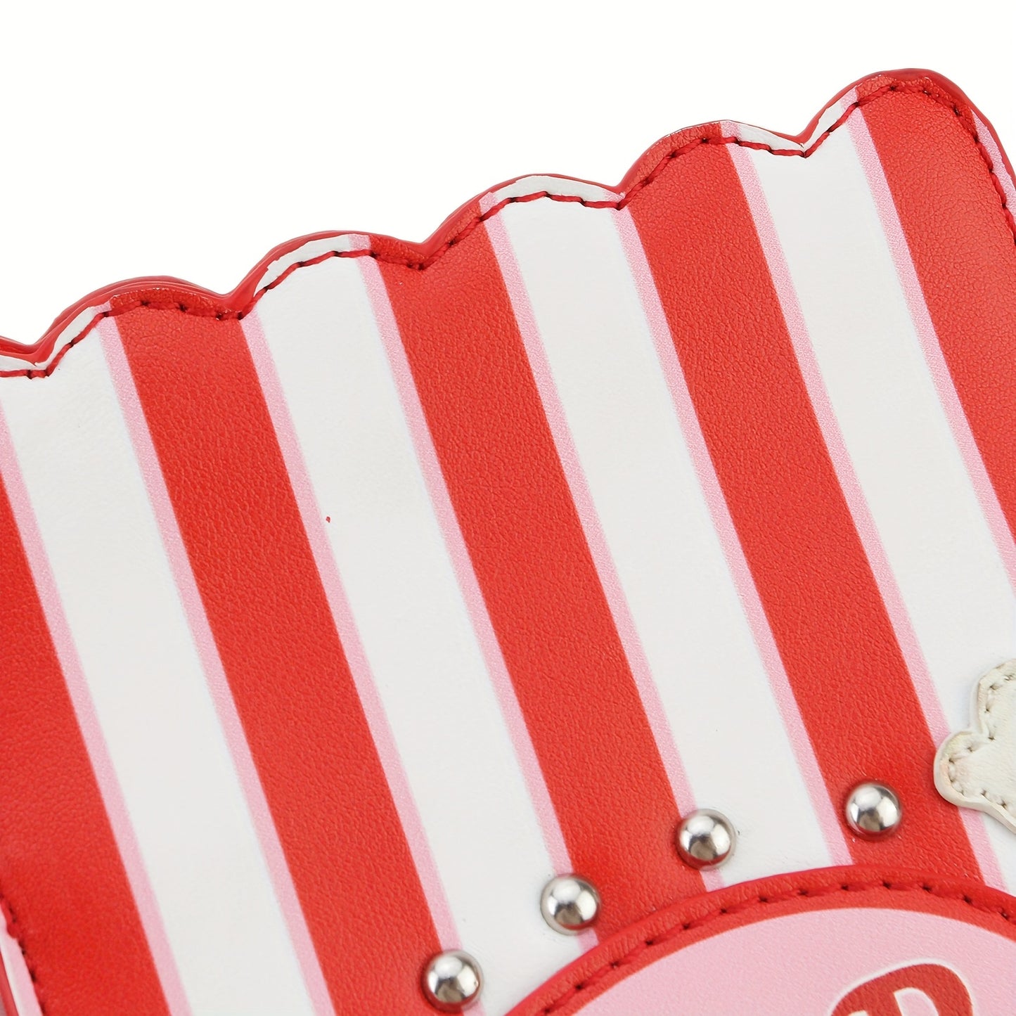 Women's Popcorn Bucket-Shaped Crossbody Bag with Adjustable Strap - Red & White Striped Synthetic Leather Purse, Beaded Popcorn Decor & Golden-Tone Hardware, Sweet Style Casual Handbag for Movie Nights, Themed Parties & Every