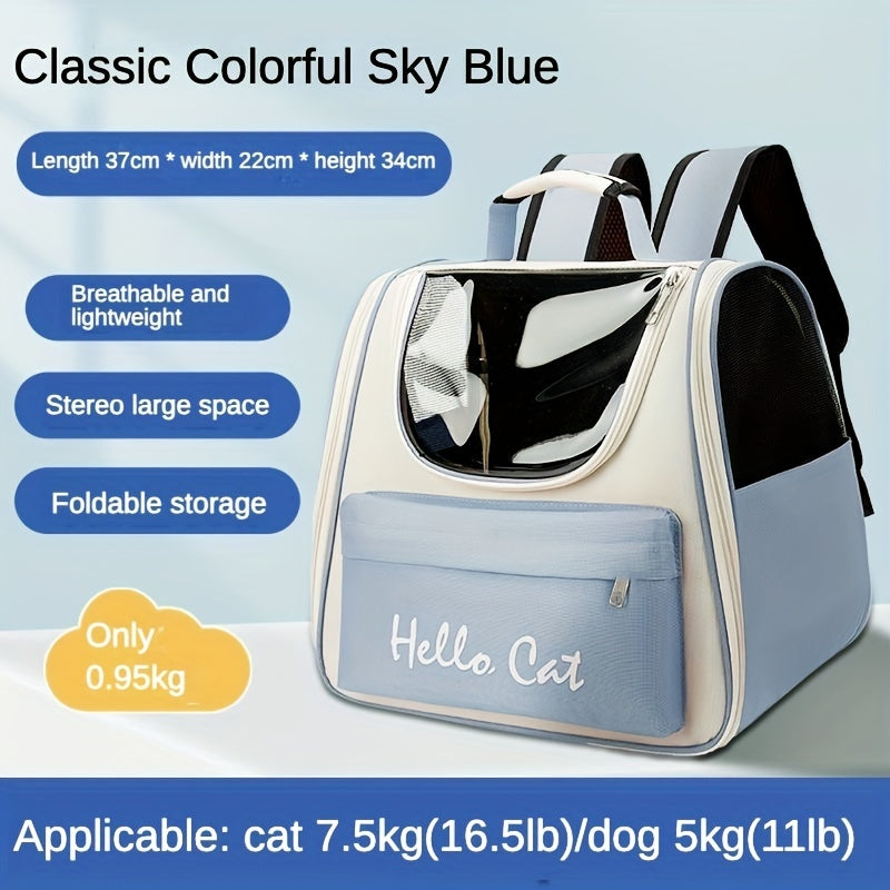 Hello Cat Foldable Pet Carrier Backpack - Large Capacity Collapsible Carrier with Multiple Compartments, Durable Mesh & Zipper Closure for Cats & Small Dogs, Travel, Vet Visits, Shopping, Cat Backpack Carrier, Mesh Visibility