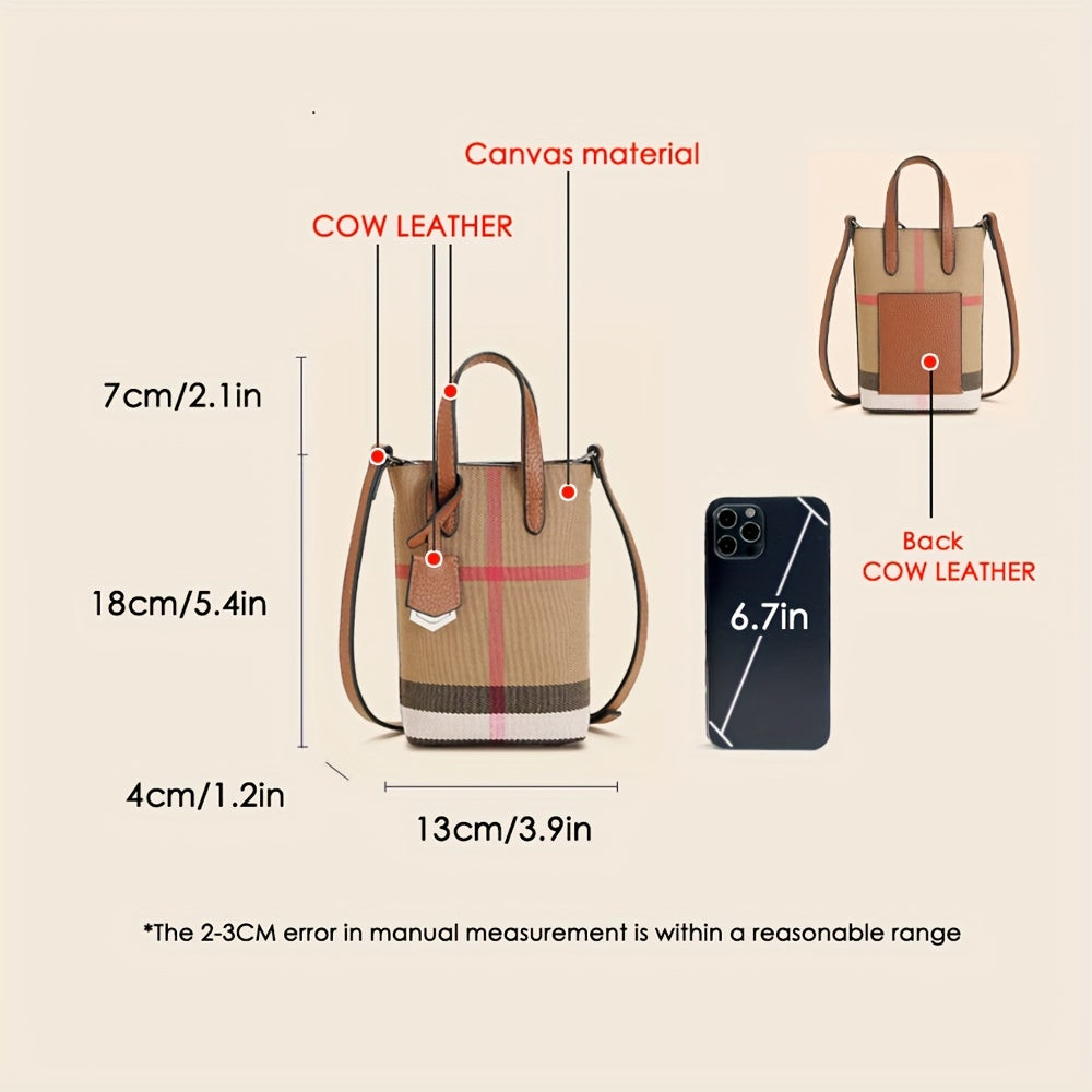 Ondy Women's Retro Caramel & Brown Plaid Handbag with Detachable Strap - Closure Small Crossbody Bag, Golden-Tone Hardware, Phone & Keys Holder, Synthetic Lining, Versatile Everyday & Formal Purse for Commuting, Work, Travel