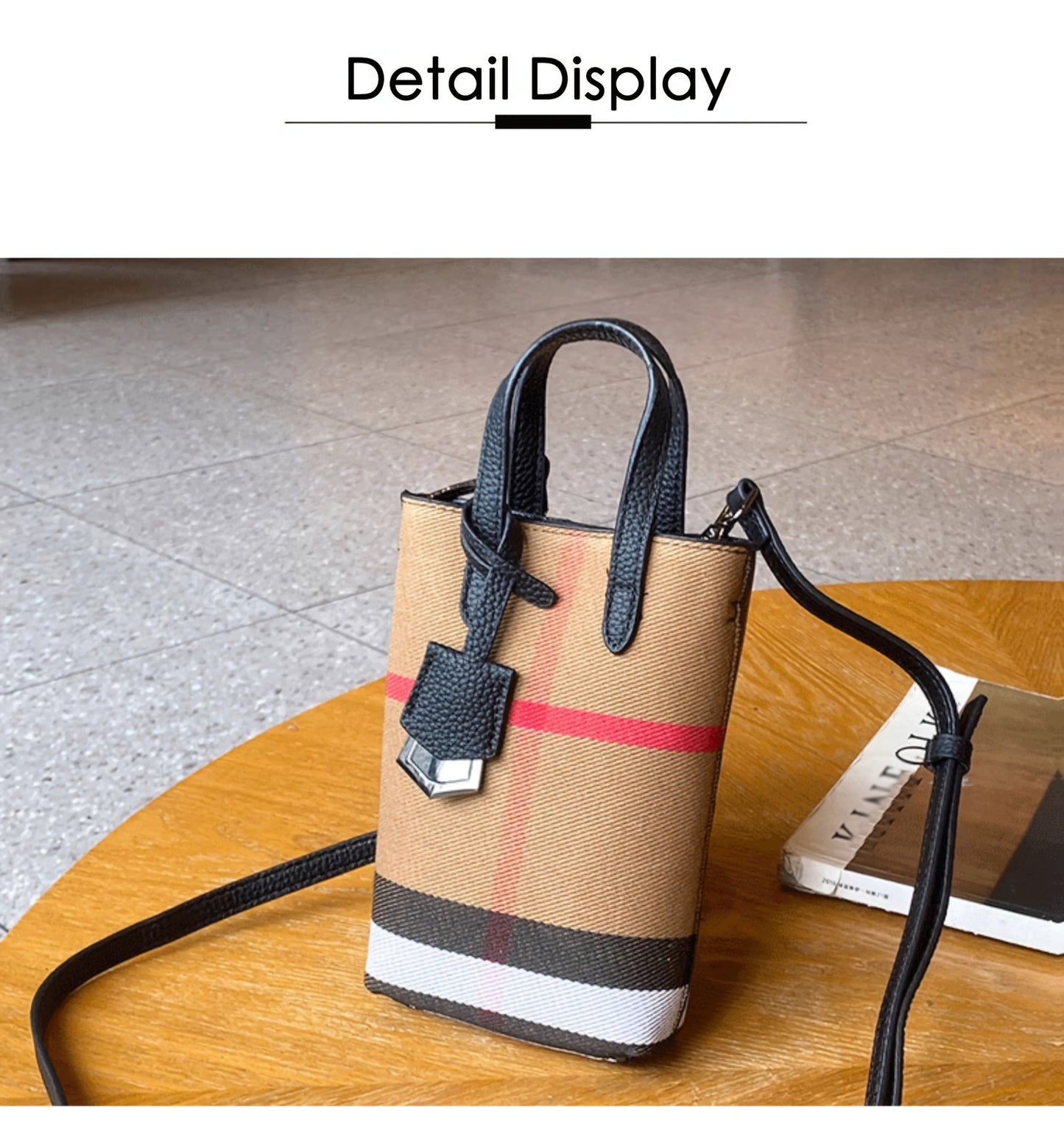 Ondy Women's Retro Caramel & Brown Plaid Handbag with Detachable Strap - Closure Small Crossbody Bag, Golden-Tone Hardware, Phone & Keys Holder, Synthetic Lining, Versatile Everyday & Formal Purse for Commuting, Work, Travel