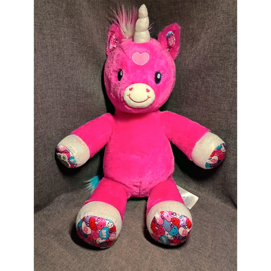 Build A Bear Hot Pink Rainbow Candy Hearts Unicorn 16"