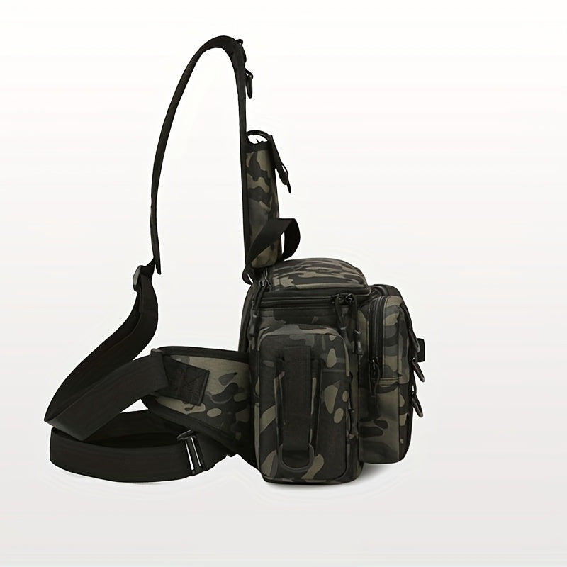 1pc Premium Fishing Tackle Sling Backpack - Water-Resistant Fishing Shoulder Bag with Rod Holder, Multiple Compartments, and Padded Straps - Perfect Gift for Anglers and Outdoor Enthusiasts