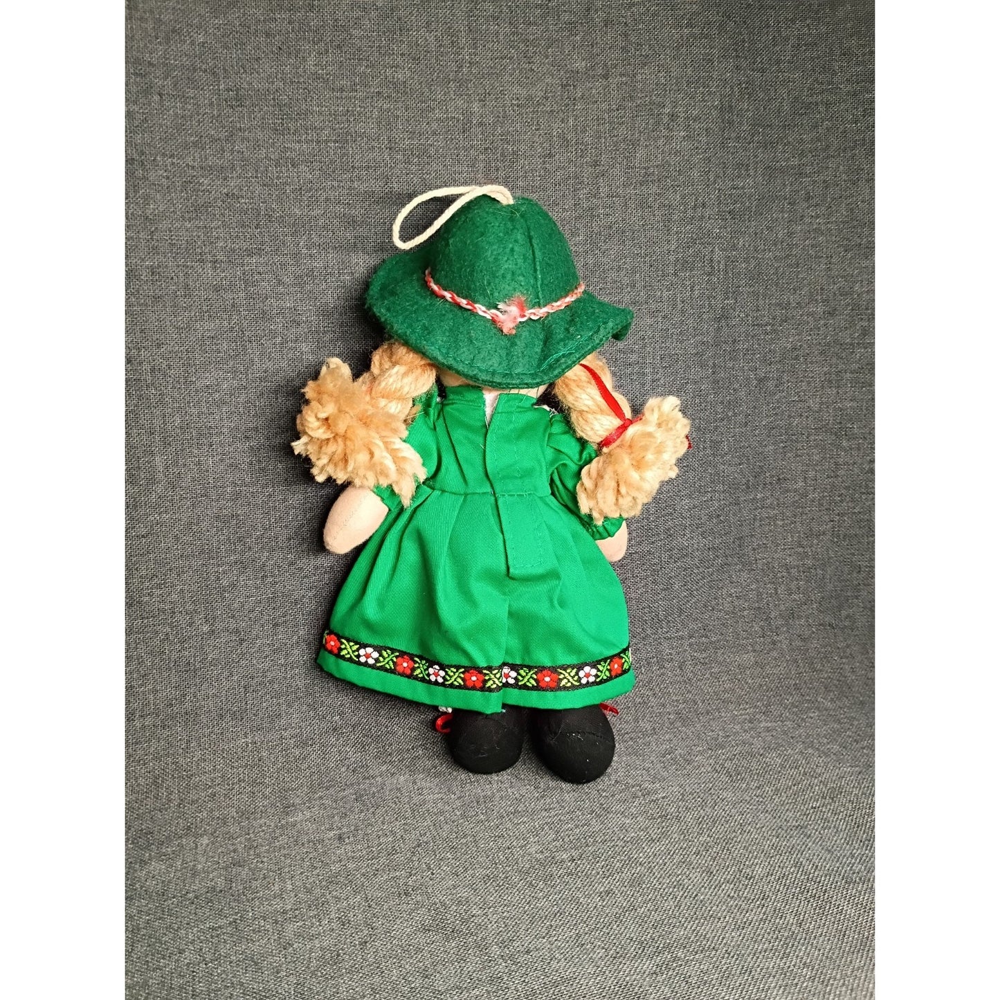 Beautiful Cloth Doll with Folk Dress and Braided Yarn hair