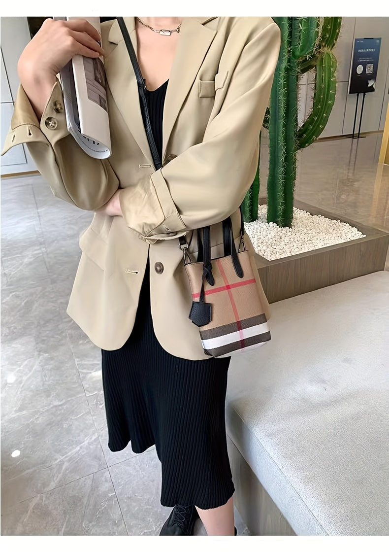 Ondy Women's Retro Caramel & Brown Plaid Handbag with Detachable Strap - Closure Small Crossbody Bag, Golden-Tone Hardware, Phone & Keys Holder, Synthetic Lining, Versatile Everyday & Formal Purse for Commuting, Work, Travel