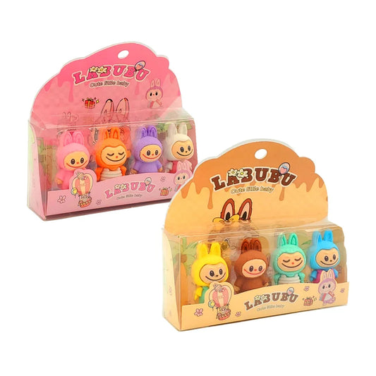 Box with 4 Labubu Shaped Rubber Erasers