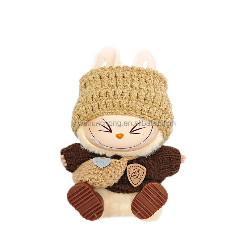 In Stock High-Quality Exclusive Designer Outfit for Labubu - GG Sweater and Overall Set for 17cm Plush Doll | Fast Ship