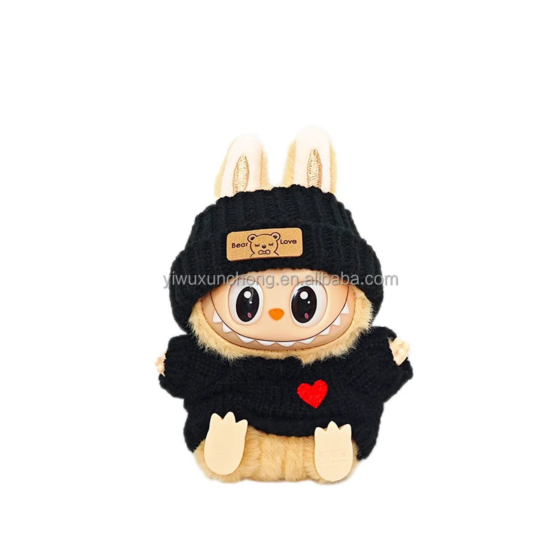 In Stock High-Quality Exclusive Designer Outfit for Labubu - GG Sweater and Overall Set for 17cm Plush Doll | Fast Ship