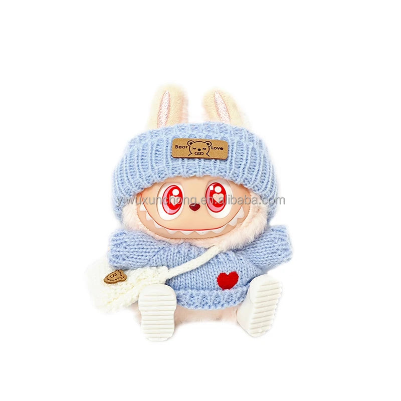 In Stock High-Quality Exclusive Designer Outfit for Labubu - GG Sweater and Overall Set for 17cm Plush Doll | Fast Ship