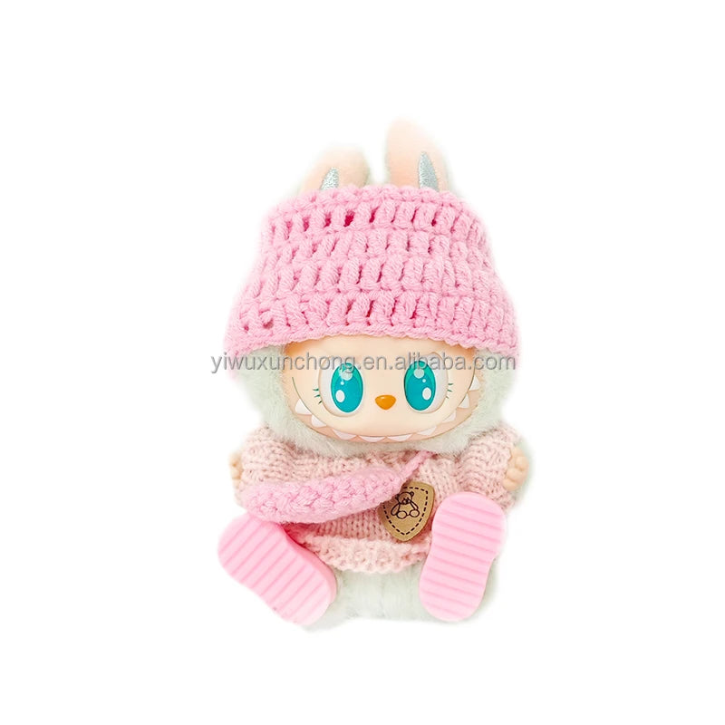 In Stock High-Quality Exclusive Designer Outfit for Labubu - GG Sweater and Overall Set for 17cm Plush Doll | Fast Ship