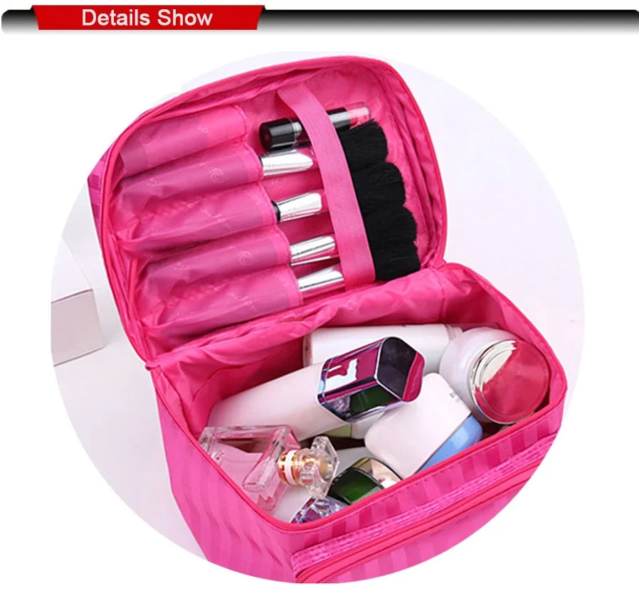 Woman Cosmetic Bags Striped Pattern Organizer Makeup Bag Folding Travel Toiletry Bag Large Capacity Storage Beauty Bag ZL900Z -D