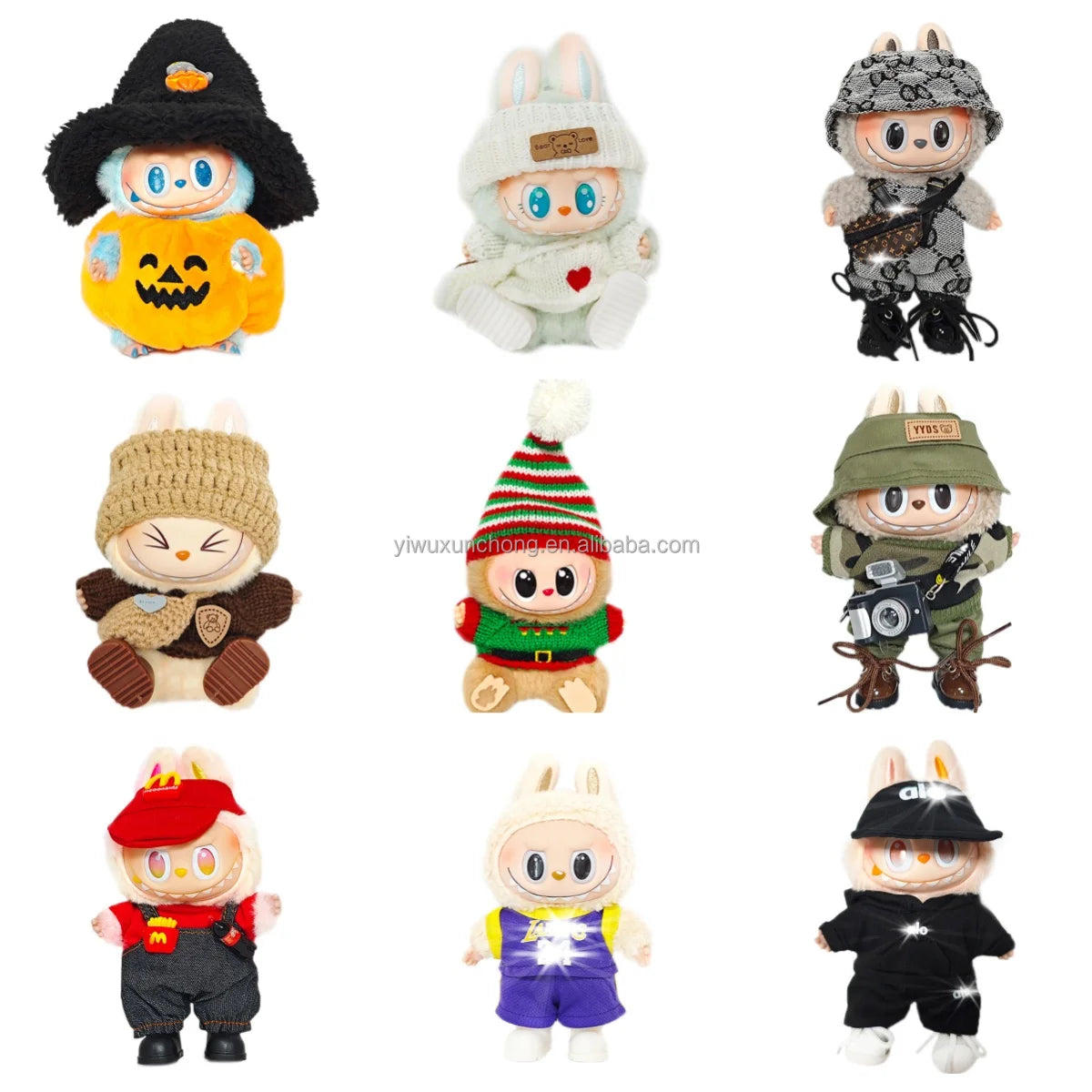 In Stock High-Quality Exclusive Designer Outfit for Labubu - GG Sweater and Overall Set for 17cm Plush Doll | Fast Ship