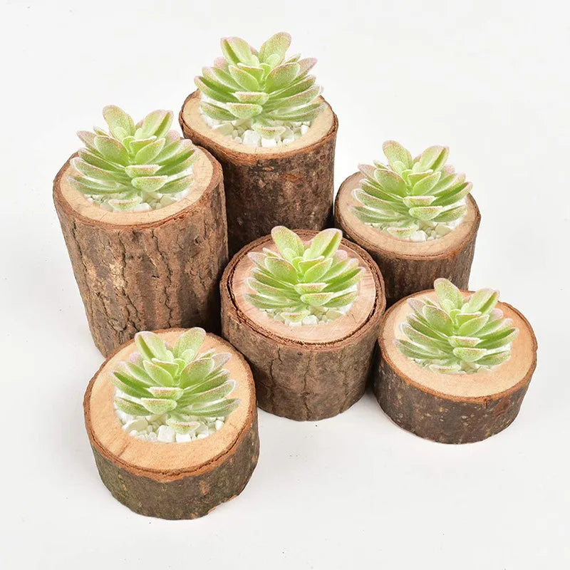 Wooden Candlestick Succulent Plant Pot Tray