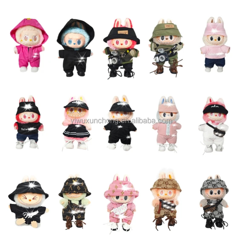 In Stock High-Quality Exclusive Designer Outfit for Labubu - GG Sweater and Overall Set for 17cm Plush Doll | Fast Ship