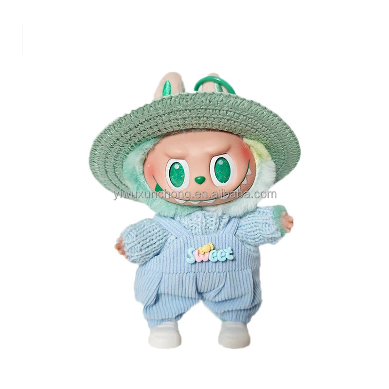 In Stock High-Quality Exclusive Designer Outfit for Labubu - GG Sweater and Overall Set for 17cm Plush Doll | Fast Ship