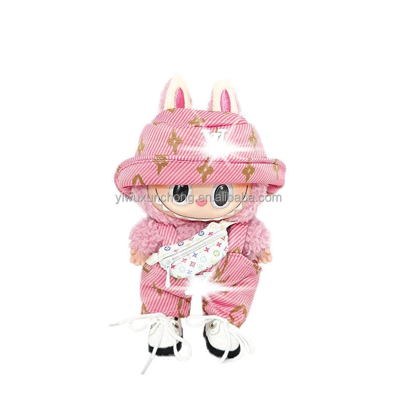 In Stock High-Quality Exclusive Designer Outfit for Labubu - GG Sweater and Overall Set for 17cm Plush Doll | Fast Ship