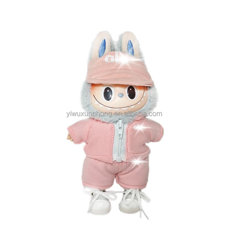 In Stock High-Quality Exclusive Designer Outfit for Labubu - GG Sweater and Overall Set for 17cm Plush Doll | Fast Ship