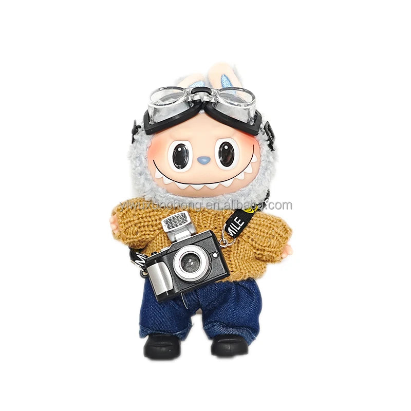 In Stock High-Quality Exclusive Designer Outfit for Labubu - GG Sweater and Overall Set for 17cm Plush Doll | Fast Ship