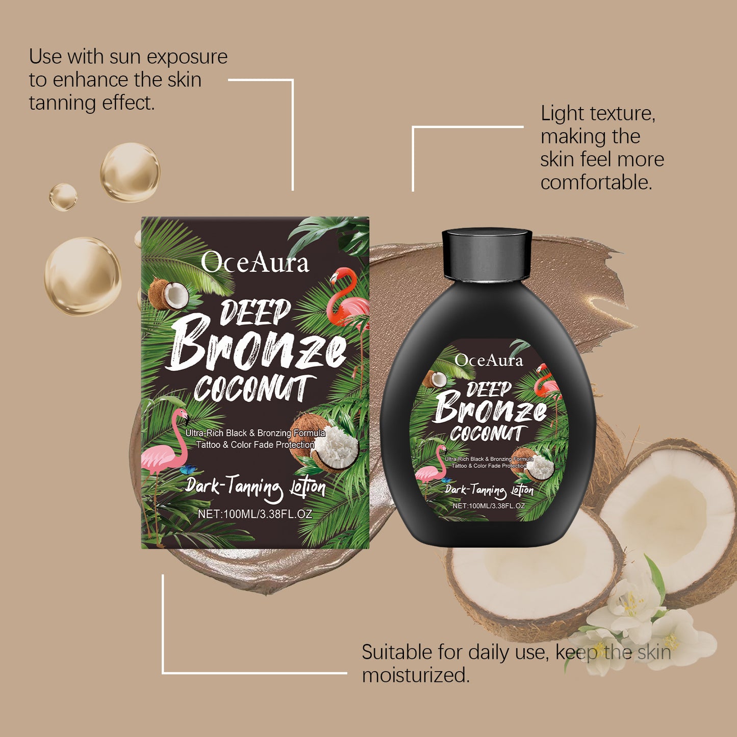 Coconut Tanning Lotion Sunless Tanner Bronzing Enhancer Darkening Booster Hydrate Sexy Golden Brown Sunbeds Self Bronzer Lotion