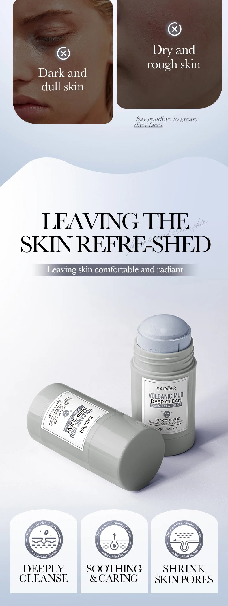 SADOER Green Tea Rose Face Masks Stick Clay Mask Shrink Pores Deep Blackhead Remover Facial Cleansing Moisturizing Facial Masks