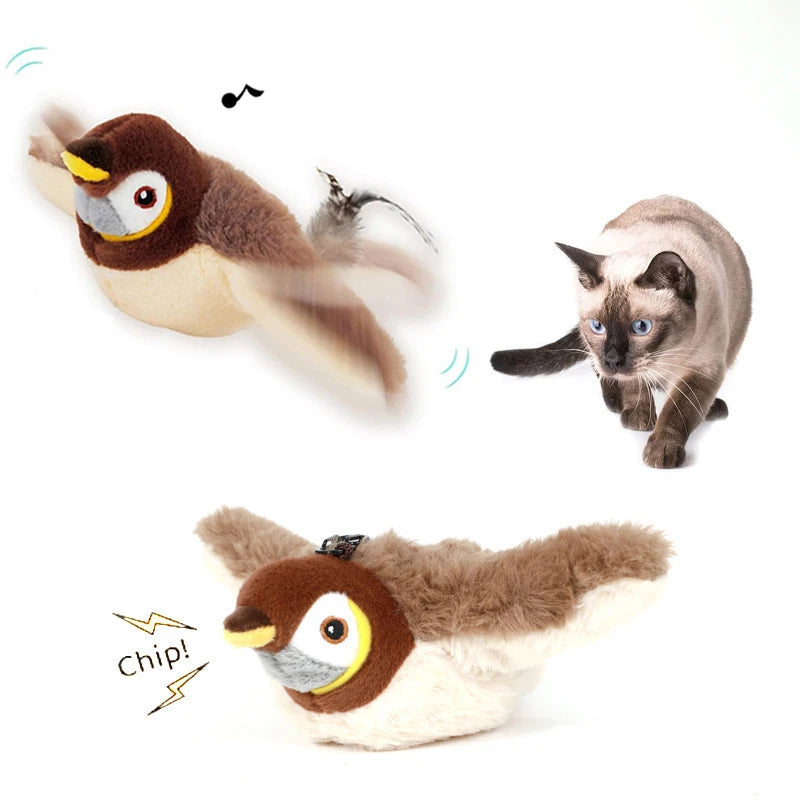 Simulated Bird Cat Toy Touch Sensitive Plush Toy Rechargeable Chirping Flapping Bird Cat Toy Touch Squeak Bird Plush Toy