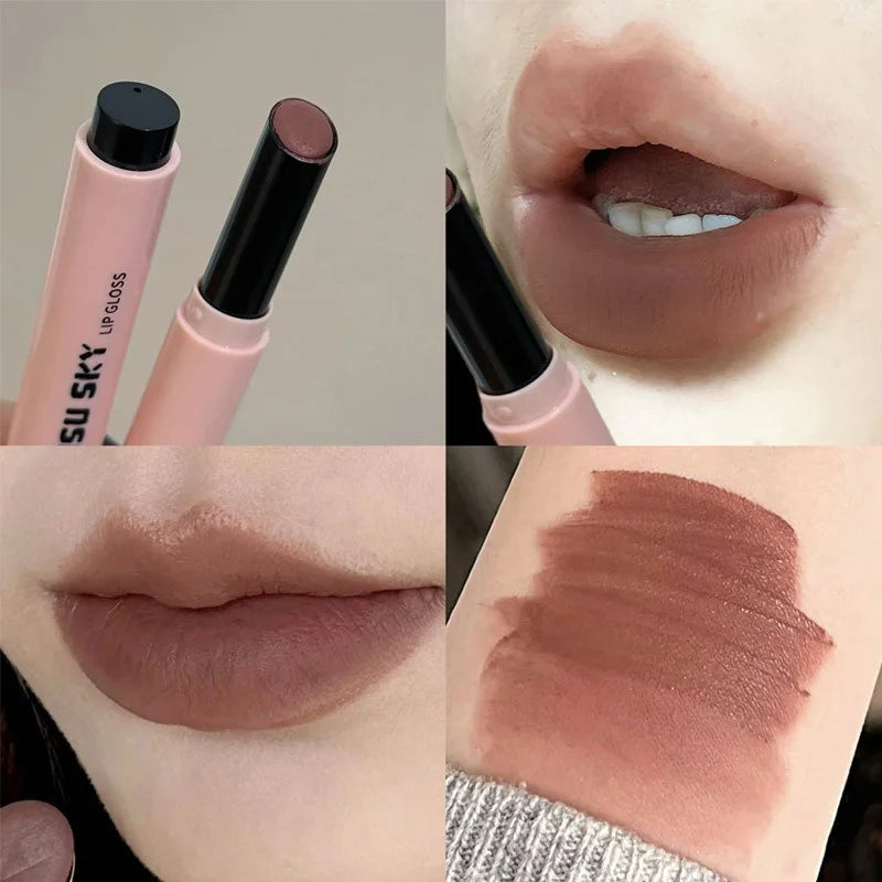 1Pc Moisturizing Velvet Matte Lipstick Hazelnut Mousse Long Waterproof Light Natural Warm Brown Red Toned Lip Tint Make Up Stain