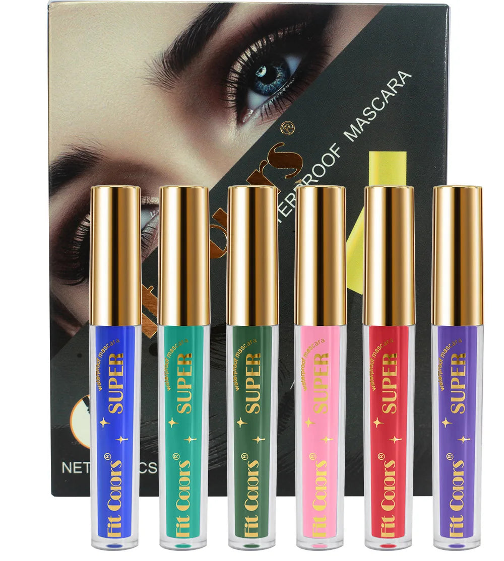 6 Color/Set Colored Mascara Cream Blue Green Lasting Waterproof Mascara Curling Eyelashes Thick Curl 3D Non-smudding Mascara