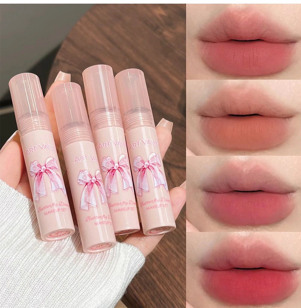 6Pcs/Box Matte Lipstick Set Lips Makeup Velvet Nude Lip Gloss Moisturizing Lip Glaze Face Blush Palette Makeup Set Necklace Gift