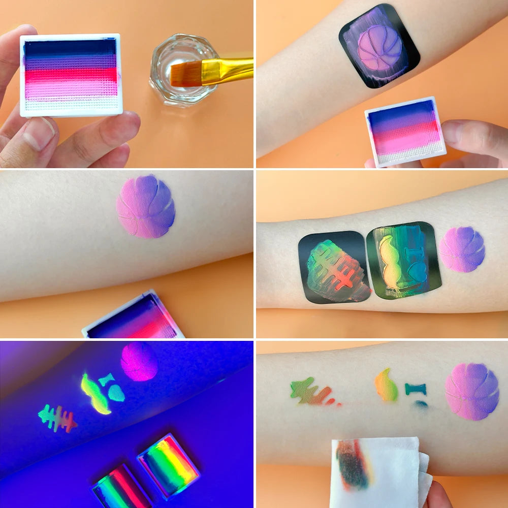 2pcs Rainbow Face & Body Paint,8g Split Cake Non-Toxic Paint Makeup Palette-Vibrant Mixed Colors For Festivals,Butterfly Makeup