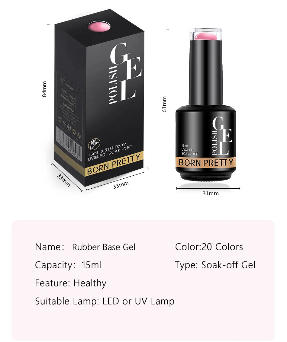 BORN PRETTY 15ml Milky Pink Rubber Base Gel Nail Polish Glitter Semi-Permanent Varnish Soak Off Self Leveling UV LED Polish