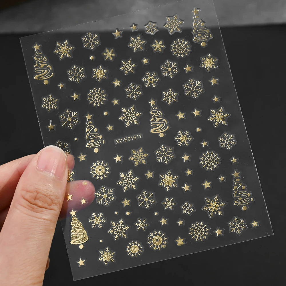 1Pcs 3D Gold Santa Claus Christmas Tree Nail Sticker Bronzing Shiny Snowflake Elk Bowknot Star Elegant Winter Xmas Nail Decals&%