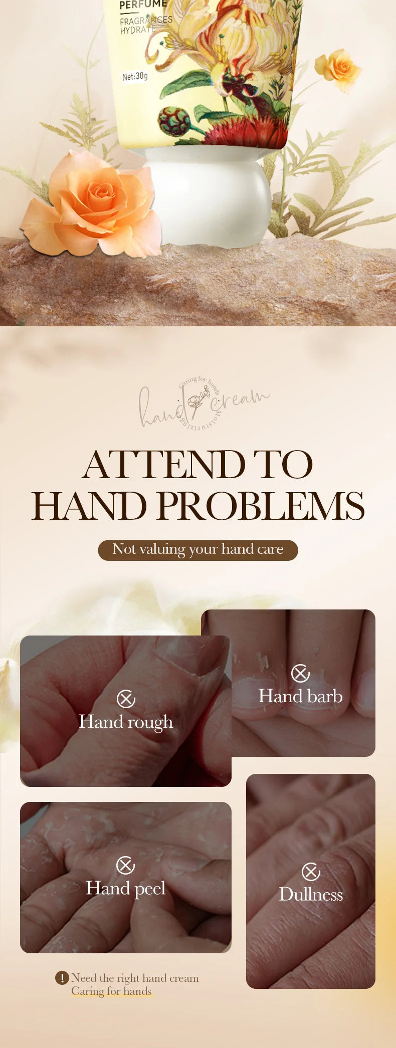 30g Garden perfume Hand Cream Plant Extract Moisturizing Flowers Nutrients Dry Crakced Repair Soft Whitening Oil Control Rose