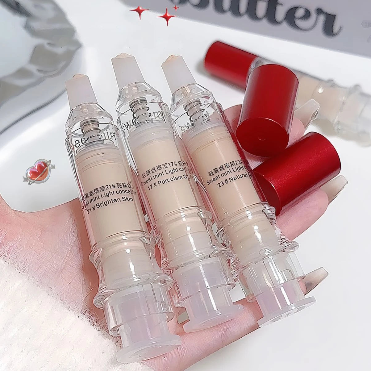 Porcelain White Light Concealer Pen Full Coverage Cover Dark Circles Acne Pores Press Concealer Matte Foundation Cream Cosmetic