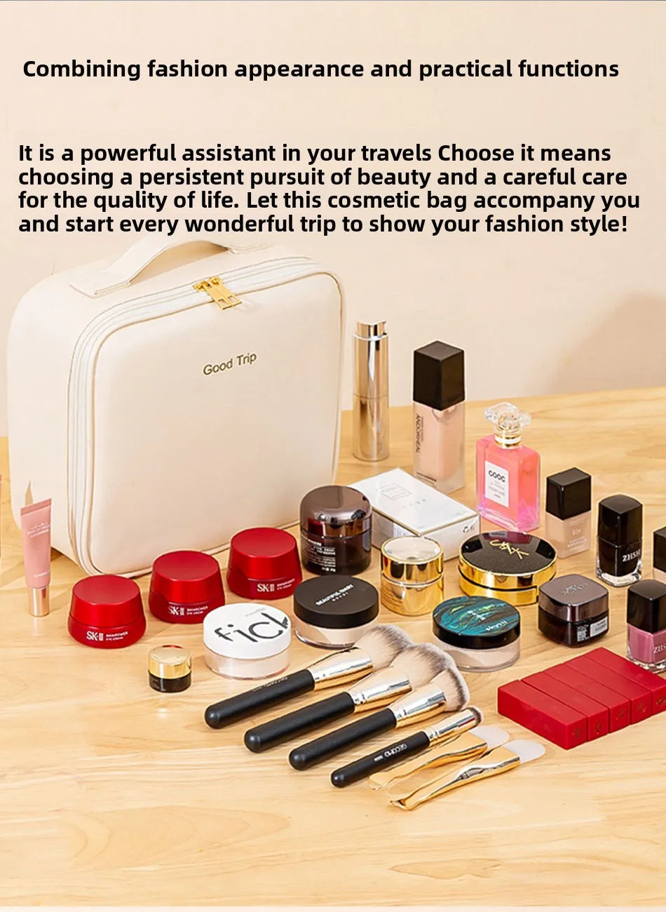 Premium LED Travel Cosmetic Bag with Mirror Women's Portable Large Capacity Makeup Brush Case Portable Partition Beauty Bag