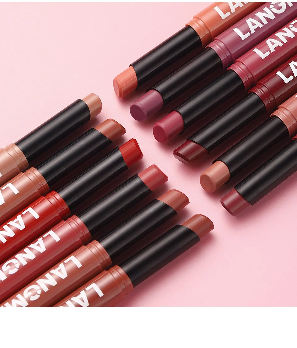 2Pcs/Set Matte Lipstick Lip Liner Pencil Non-Stick Cup Long-Lasting Velvet Red Lipstick Pen Smooth Lipliner Waterproof Makeup