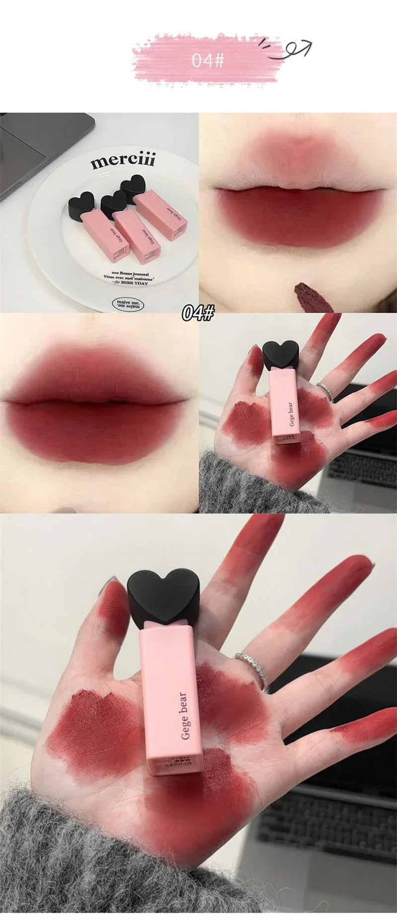 Dream Love Heart Lipstick Velvet Matte Lip Mud Clay Lip Gloss Liquid Lip Tint Cream Pigment Long Lasting Silky Lips Cosmetics