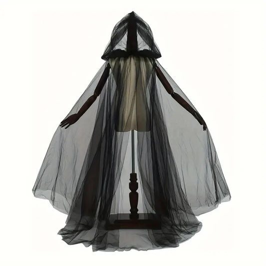 Black Bridal Shawl Witch Vampire Cosplay Cloak Halloween Double Cloak Game Party Costume Props Holiday Dress Up