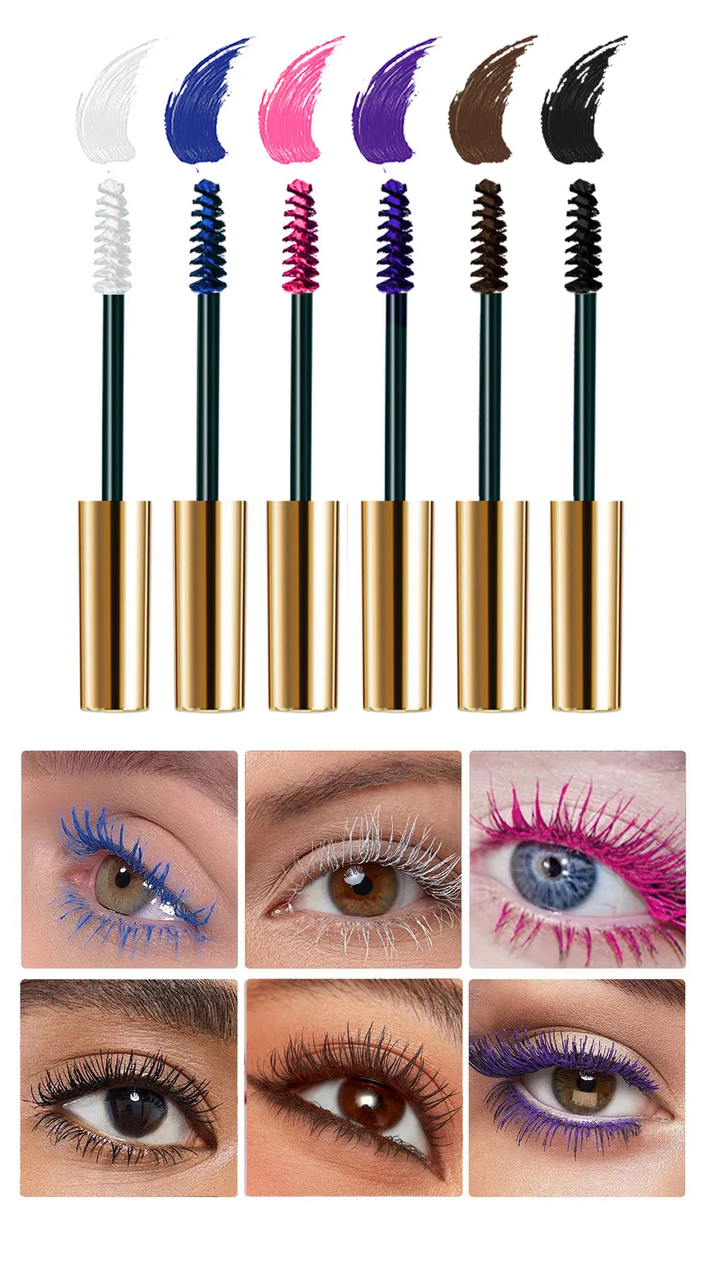 6 Color/Set Colored Mascara Cream Blue Green Lasting Waterproof Mascara Curling Eyelashes Thick Curl 3D Non-smudding Mascara