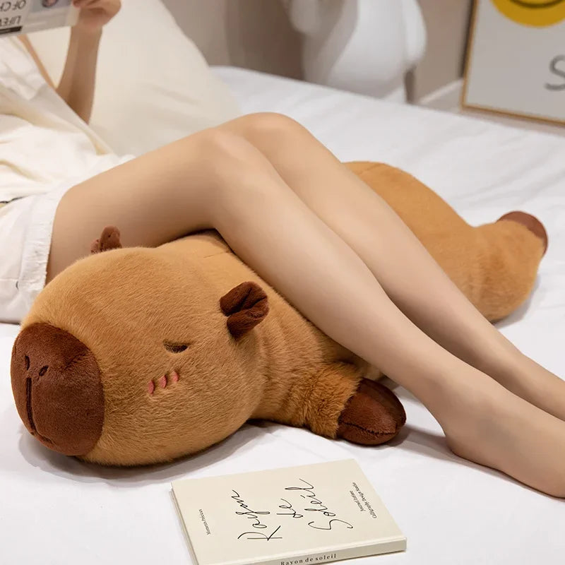 60cm-100cm Kawaii Cartoon Giant Strip Capybara Plush Doll Pillow Lying Brown Orange Wings Creative Capybara Plush Toy Home Decor