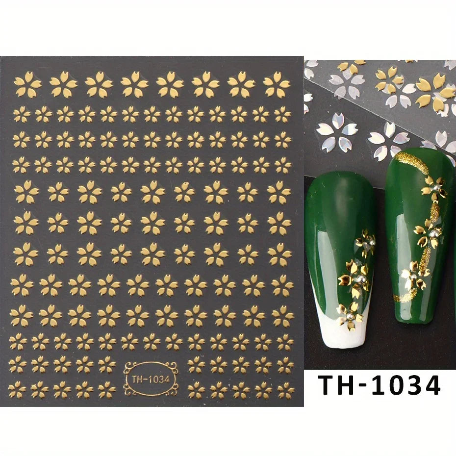 3DLaser Sakura Nail Stickers Holographic Laser Snake Pattern Slider Sakura Water Transfer Nail Decoration Set