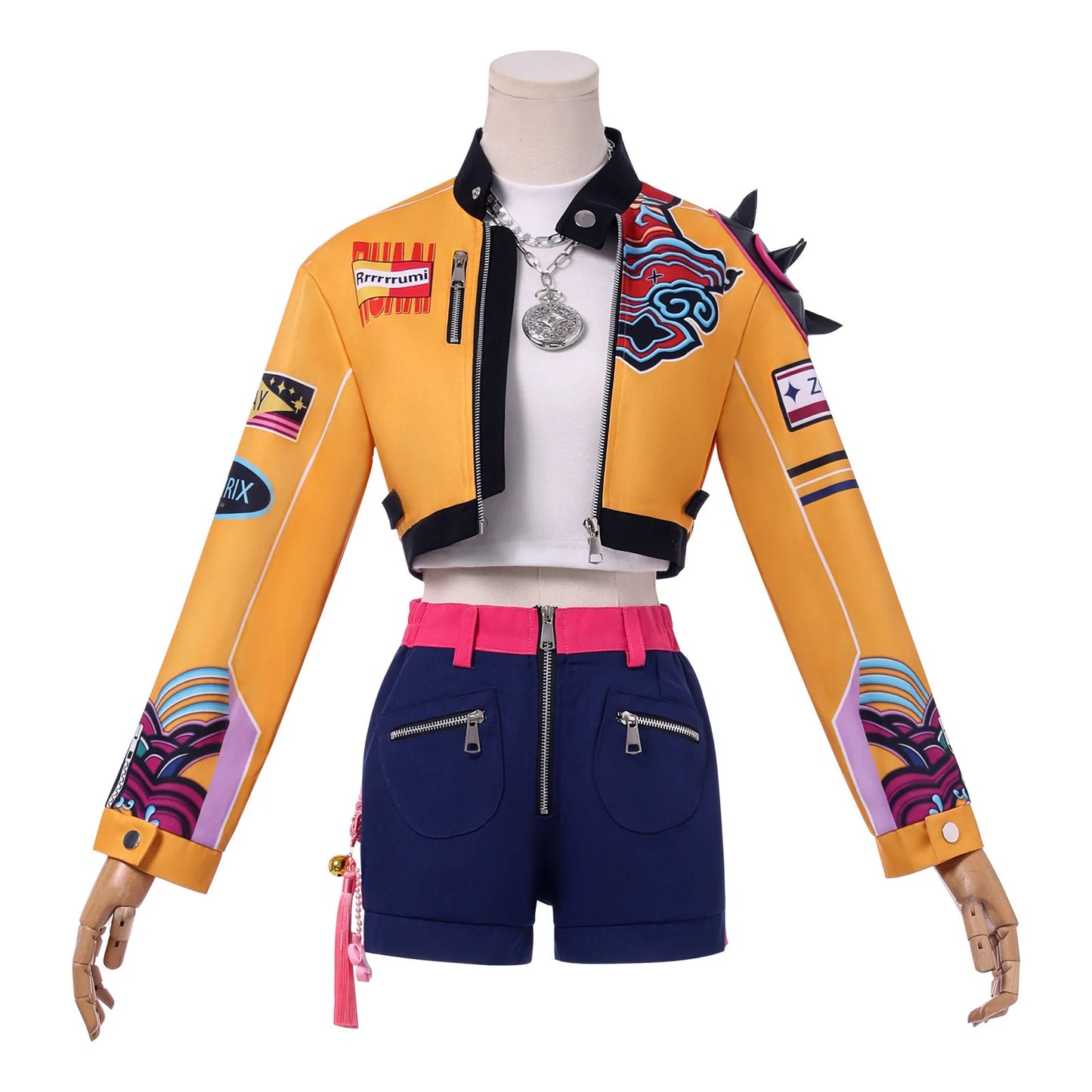 Rumi Cosplay Costume Anime Movie KPop Demon Hunters Yellow Jacket Huntrix Uniform Earrings Shorts Halloween Women Girls