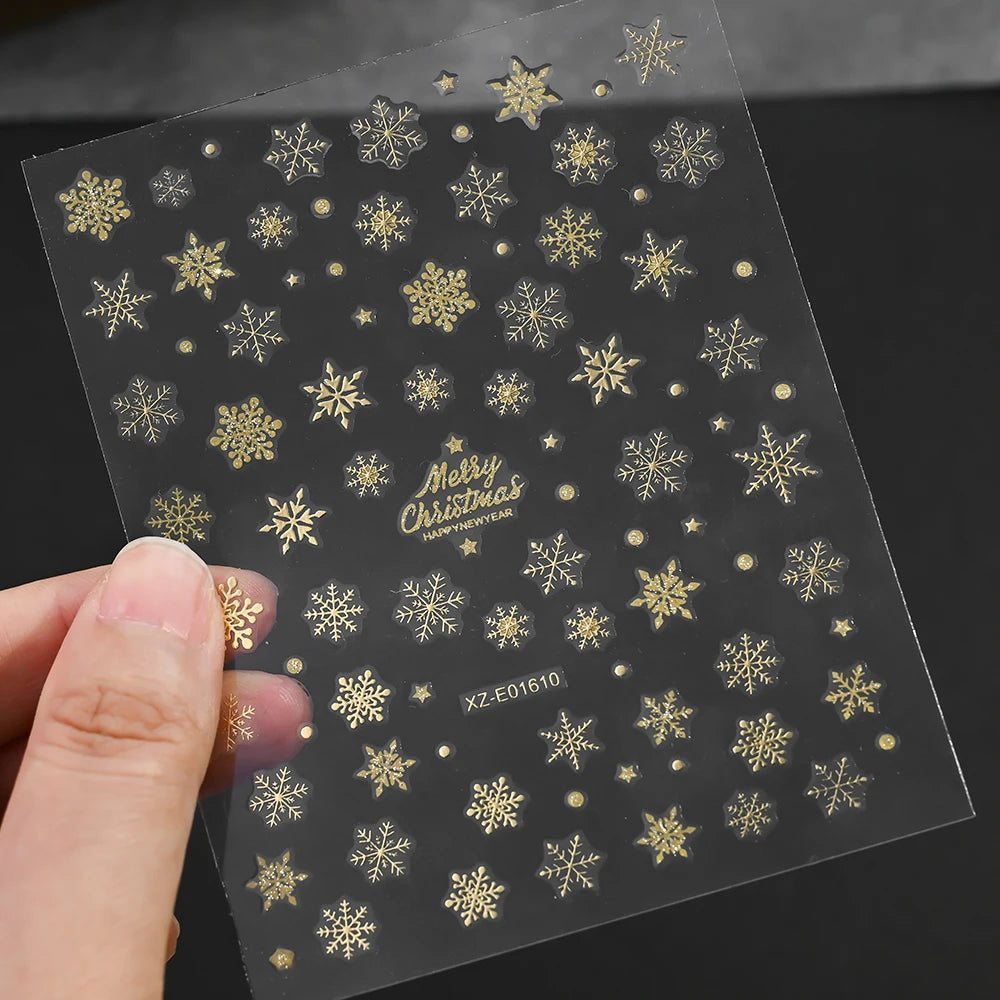 1Pcs 3D Gold Santa Claus Christmas Tree Nail Sticker Bronzing Shiny Snowflake Elk Bowknot Star Elegant Winter Xmas Nail Decals&%